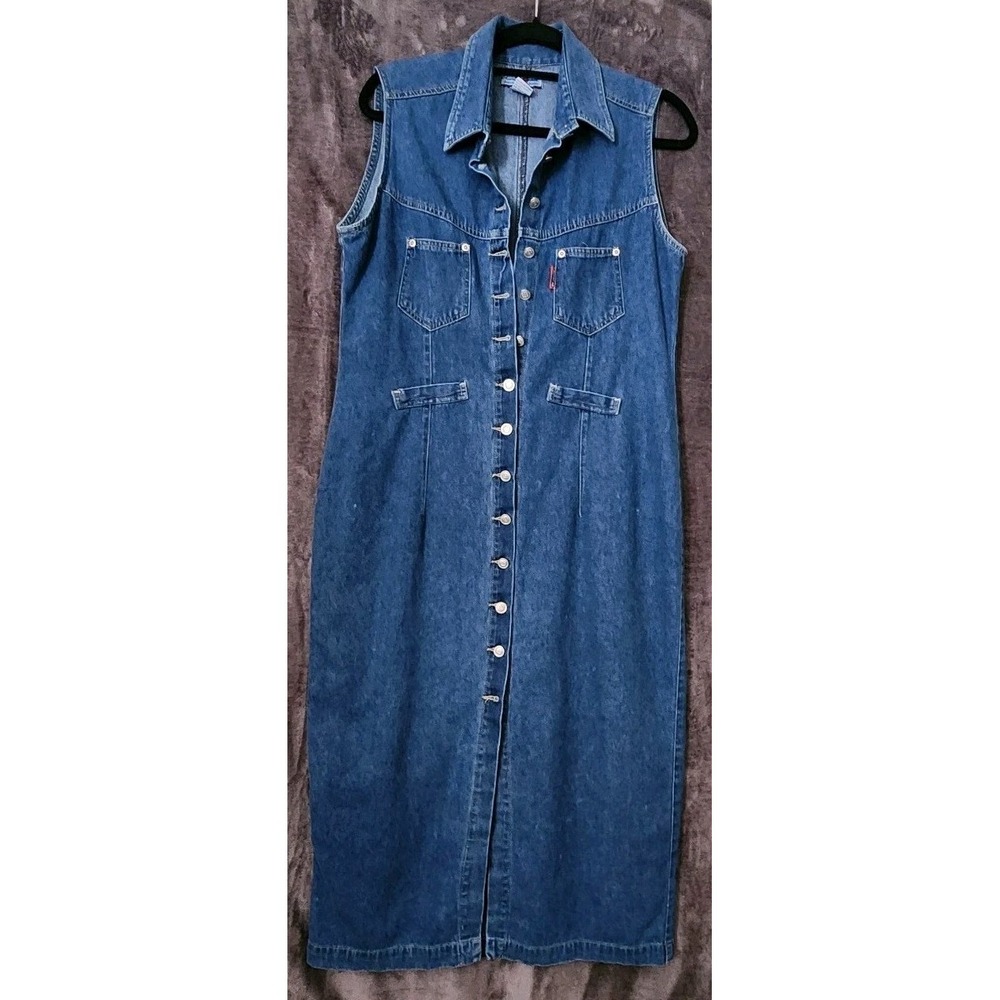 Vintage Gloria Vanderbilt Denim Maxi Dress Women's Size 12 Sleeveless Button...